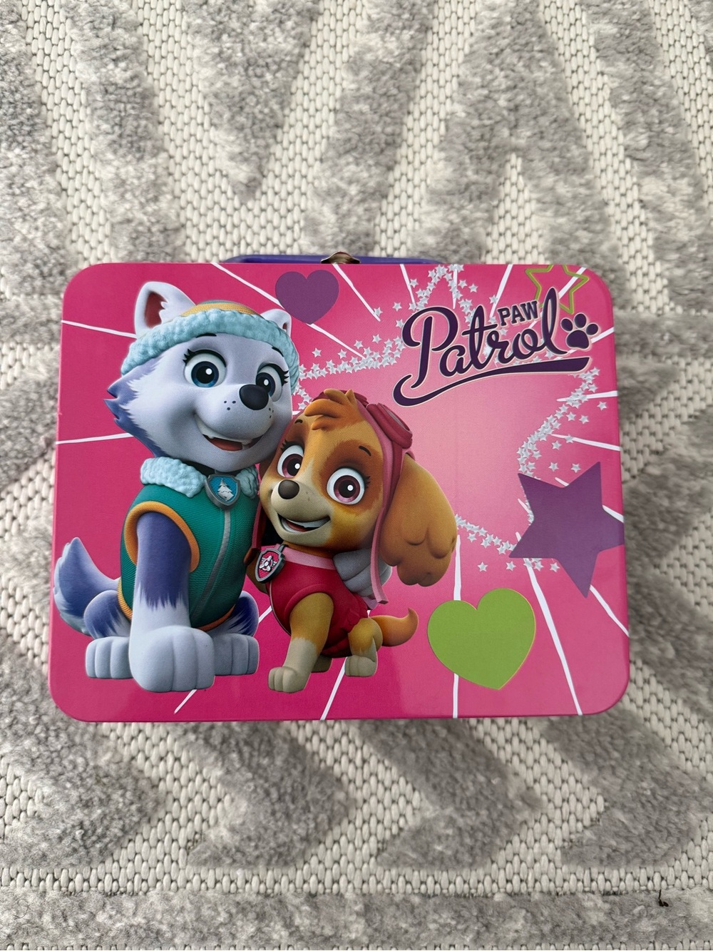 Paw Patrol Pink Character Tin Lunchbox with Hearts